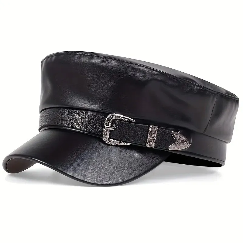 Snapback Hat Flat - Fashion Women Large Belt Buckle Leather