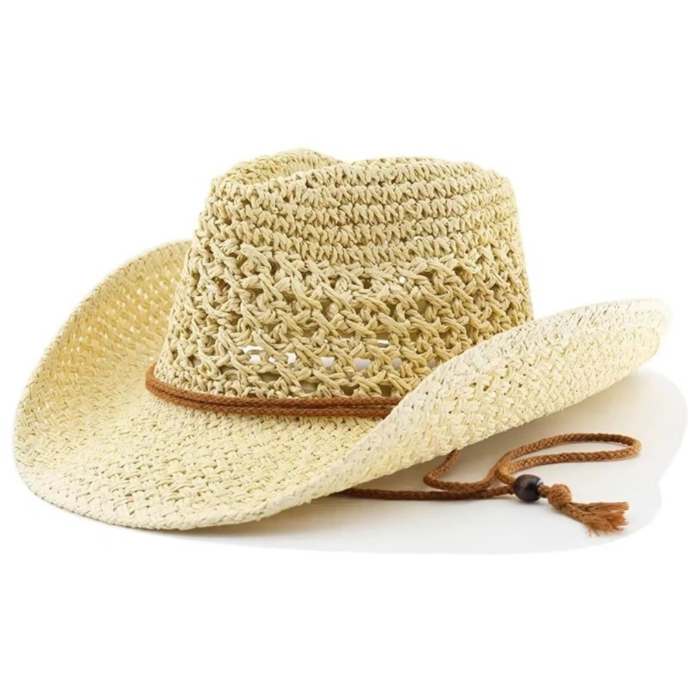 Cowboy Hat Straw - Retro Wide Brim Sunscreen Straw Hat